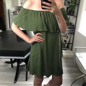 Off the Shoulder Army Green Dress